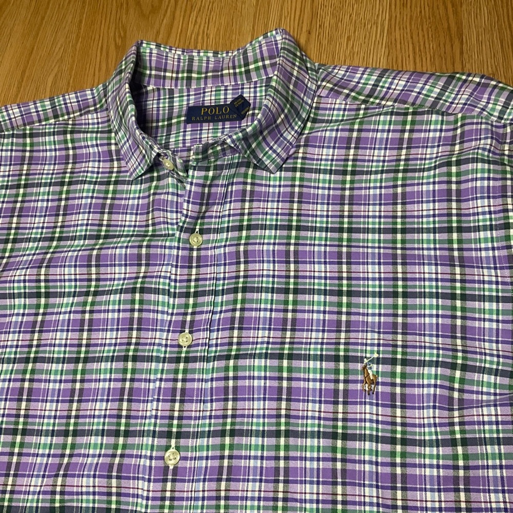 Polo Ralph Lauren Mens 2XB Big & Tall Plaid Button Down Shirt Purple Green